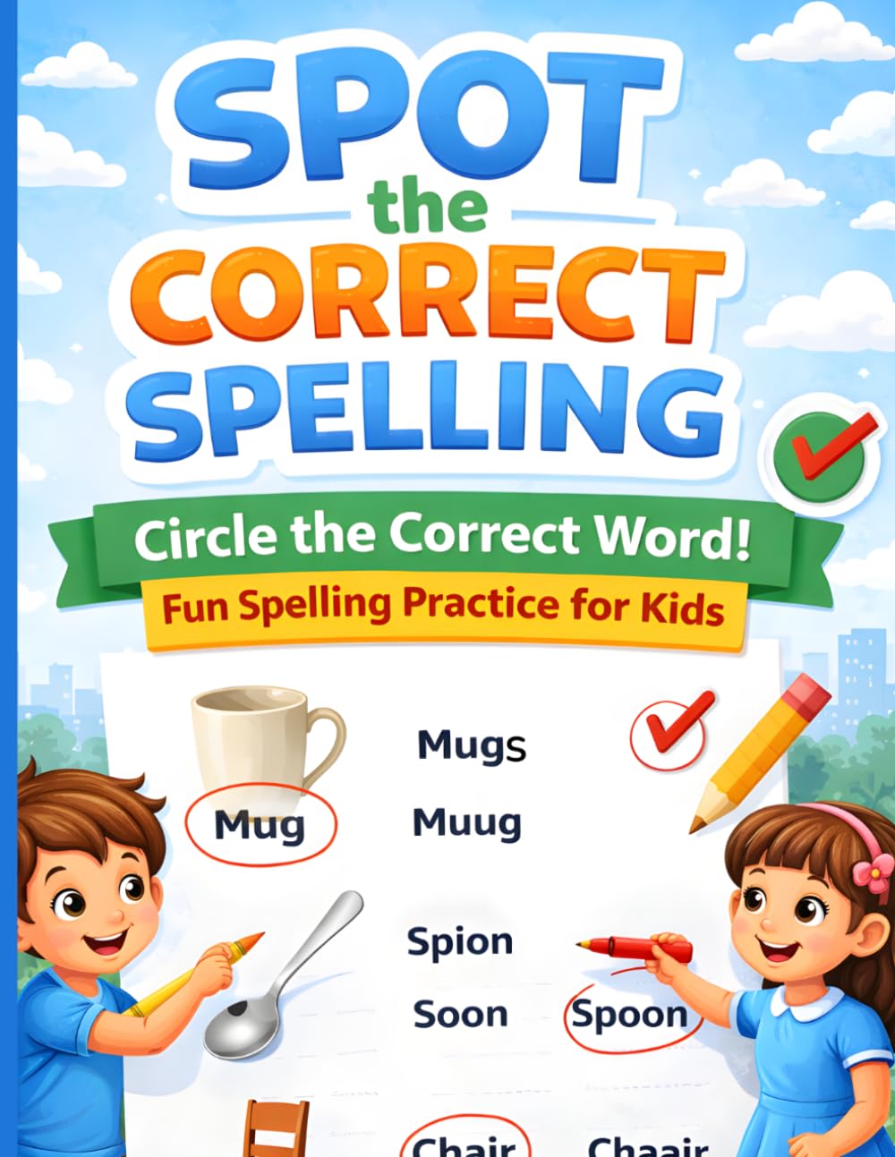 Spot the Correct Spelling Circle the Correct Word Fun Spelling Practice for Kids: A Fun Word-to-Image Learning Activity Book for Kids Ages 4–8 | To Build Spelling Skills