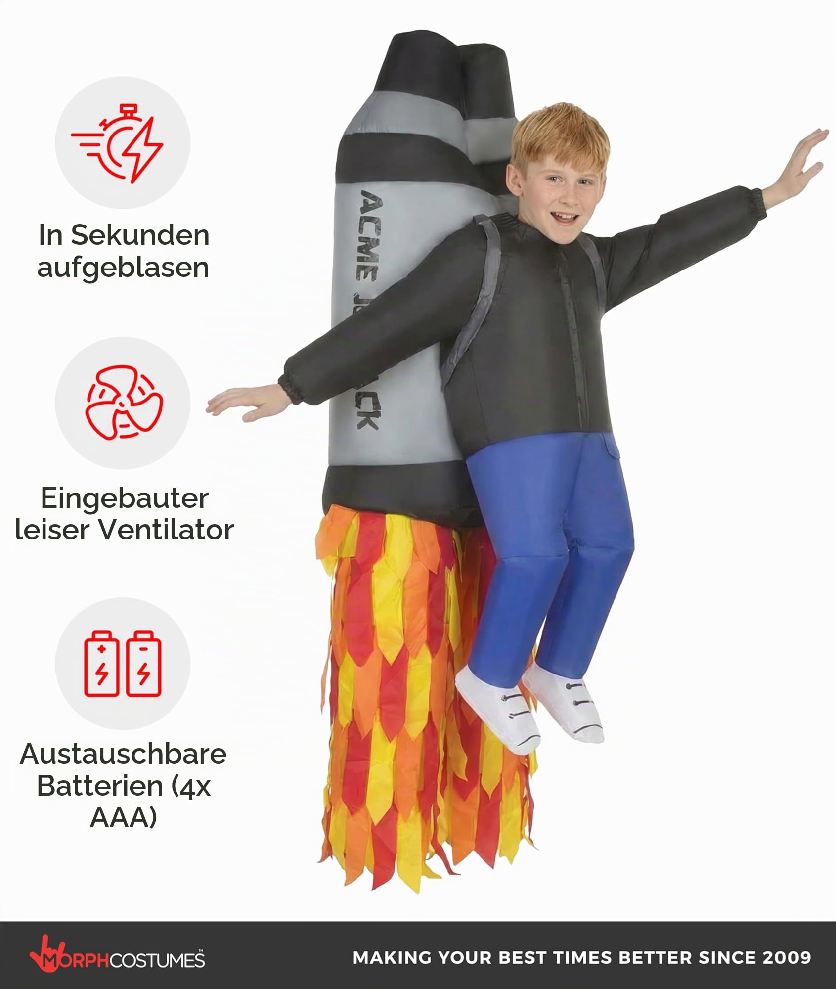 Morph Aufblasbares Raketen Kostüm für Kinder, lustiges Faschingskostüm für Jungen und Mädchen - Einheitsgröße