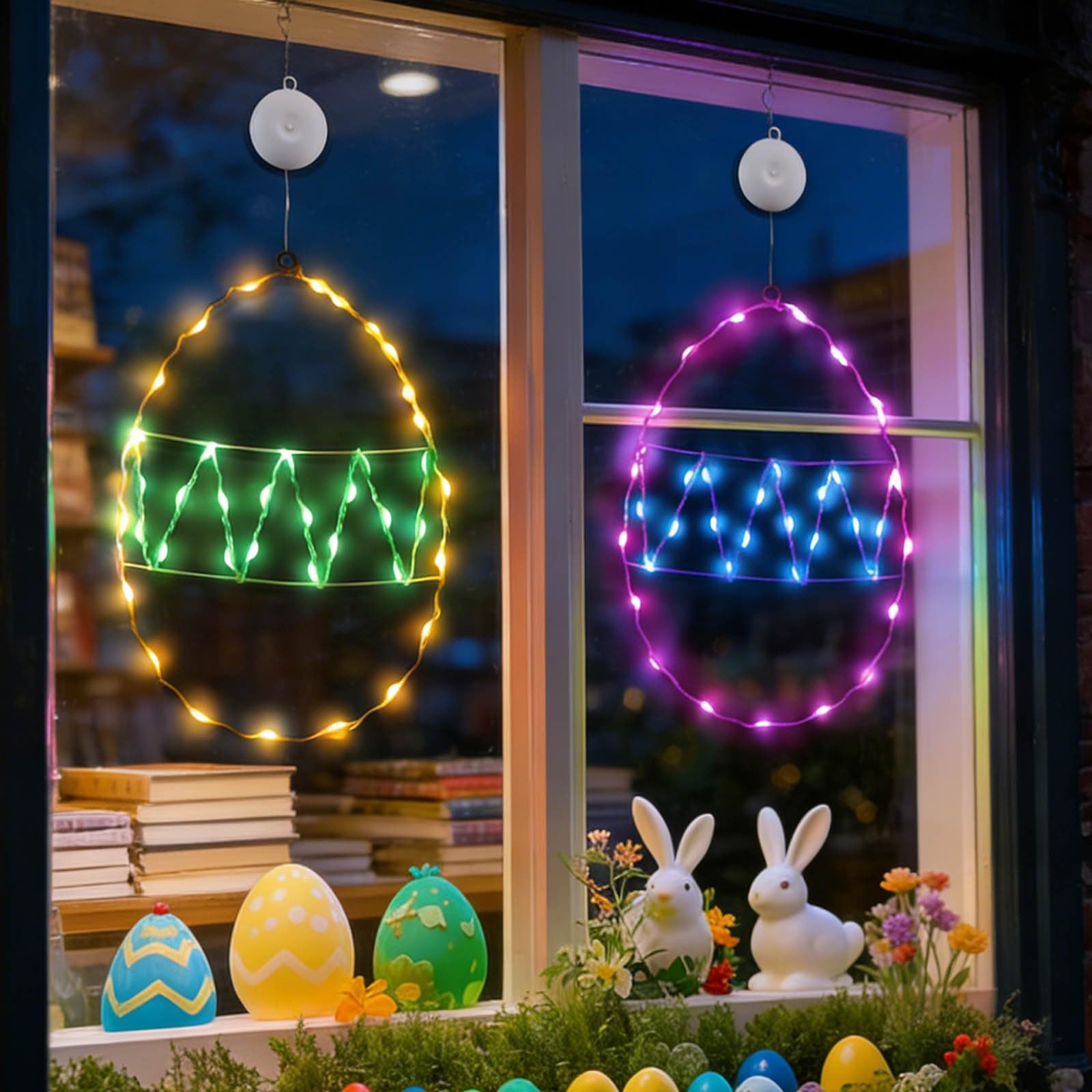 Adorno colgante de Pascua decorativo con huevo de conejo, para pared, puerta, ventana, festival, fiesta de celebración (amarillo, 30 cm)
