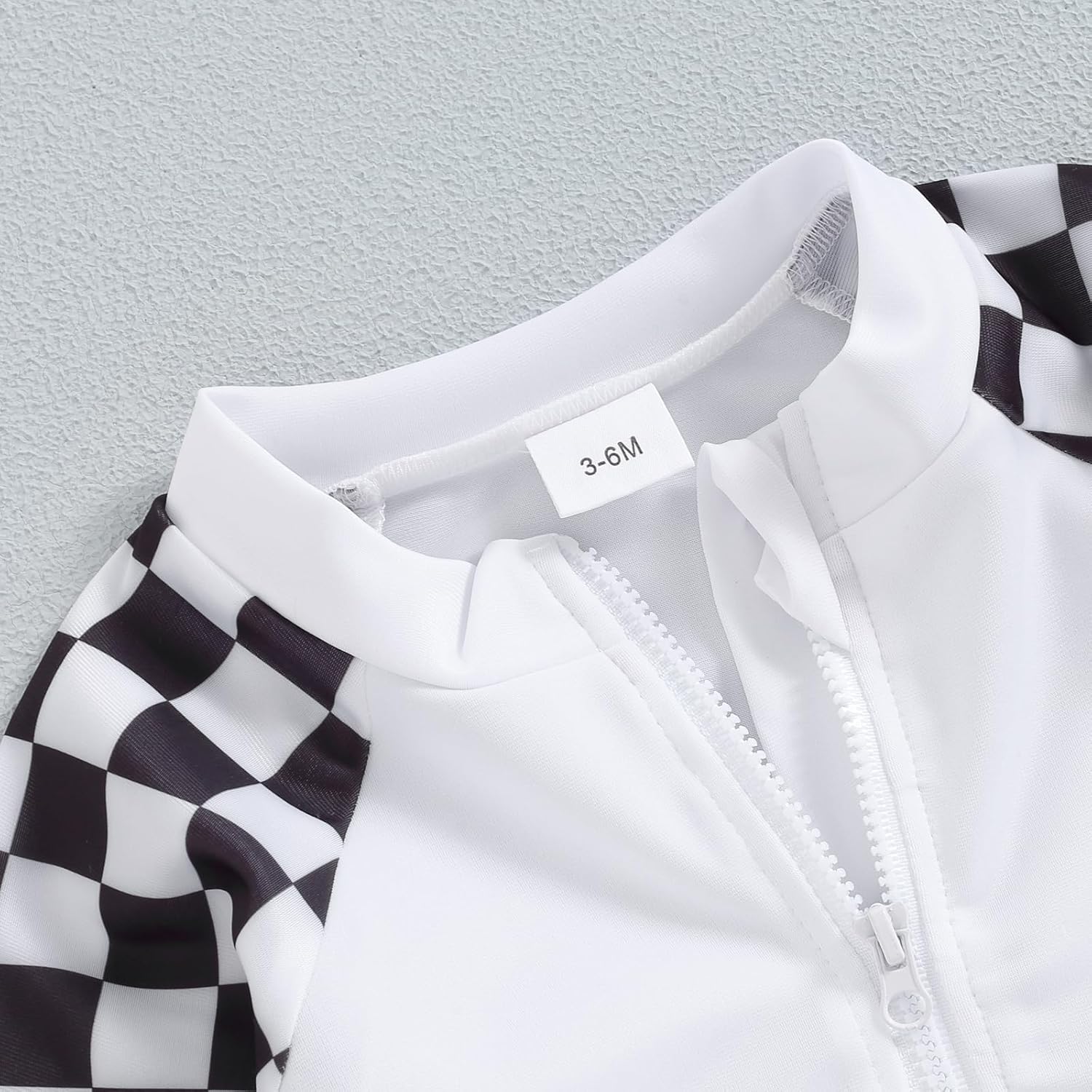 Lesimsam Toddler Baby Boy Swimsuit Checkered Patchwork Long Sleeve One Piece Zipper Bathing Suit Rash Guard Swimwear Sunsuit - Image 5