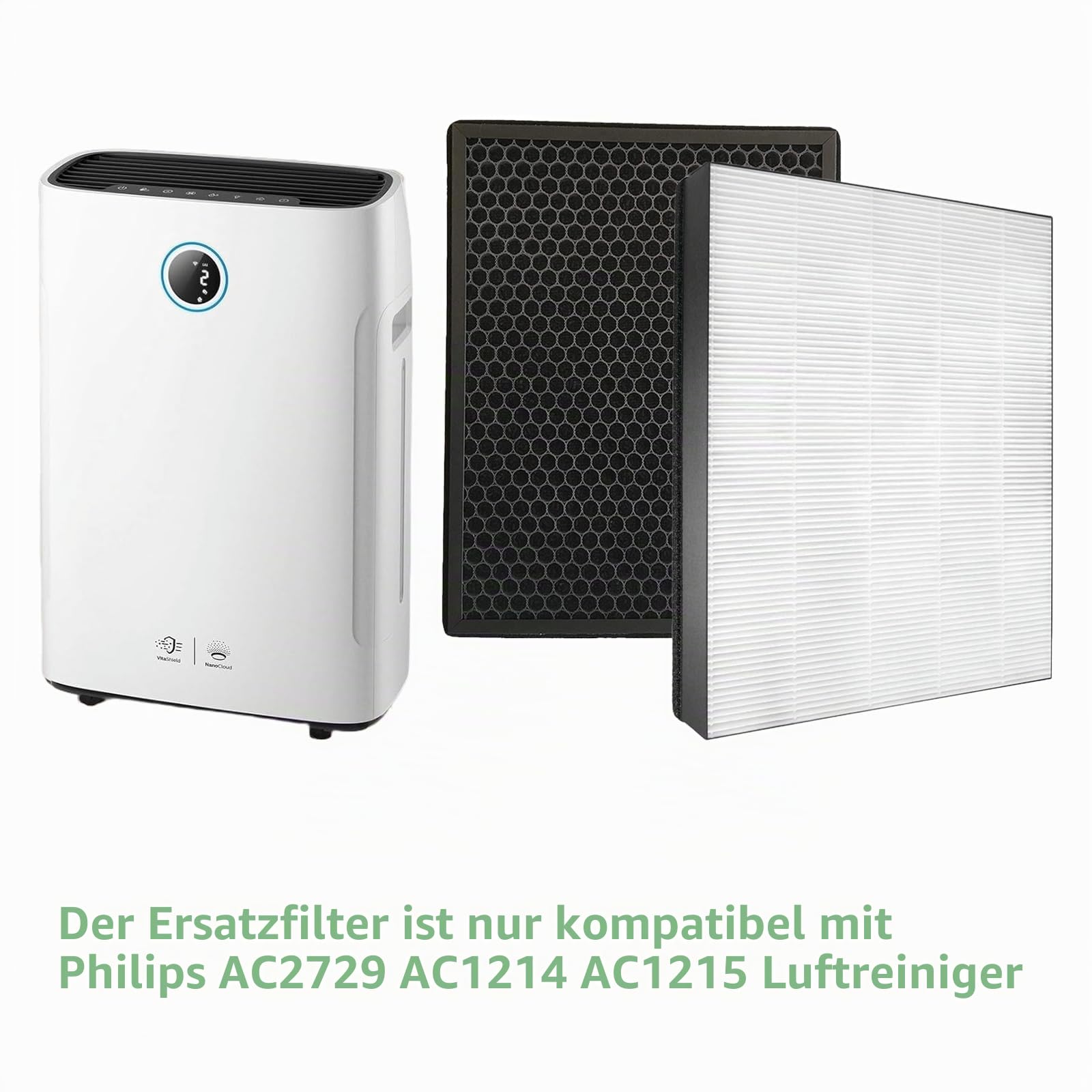 FY1410/30 und FY1413/30 Ersatzfilter-Set für Philips Serie 1000 AC1214/10 AC1215 AC1217 AC2729/10 Luftreiniger-Ersatzfilter. Enthält 1 HEPA-Filter und 1 Aktivkohlefilter
