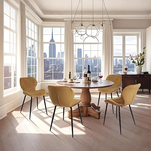 Miniatura 3 de CangLong Juego de 4 patas de metal tapizadas de estilo moderno de mediados de siglo para cocina, sala de estar, comedor, color marrón