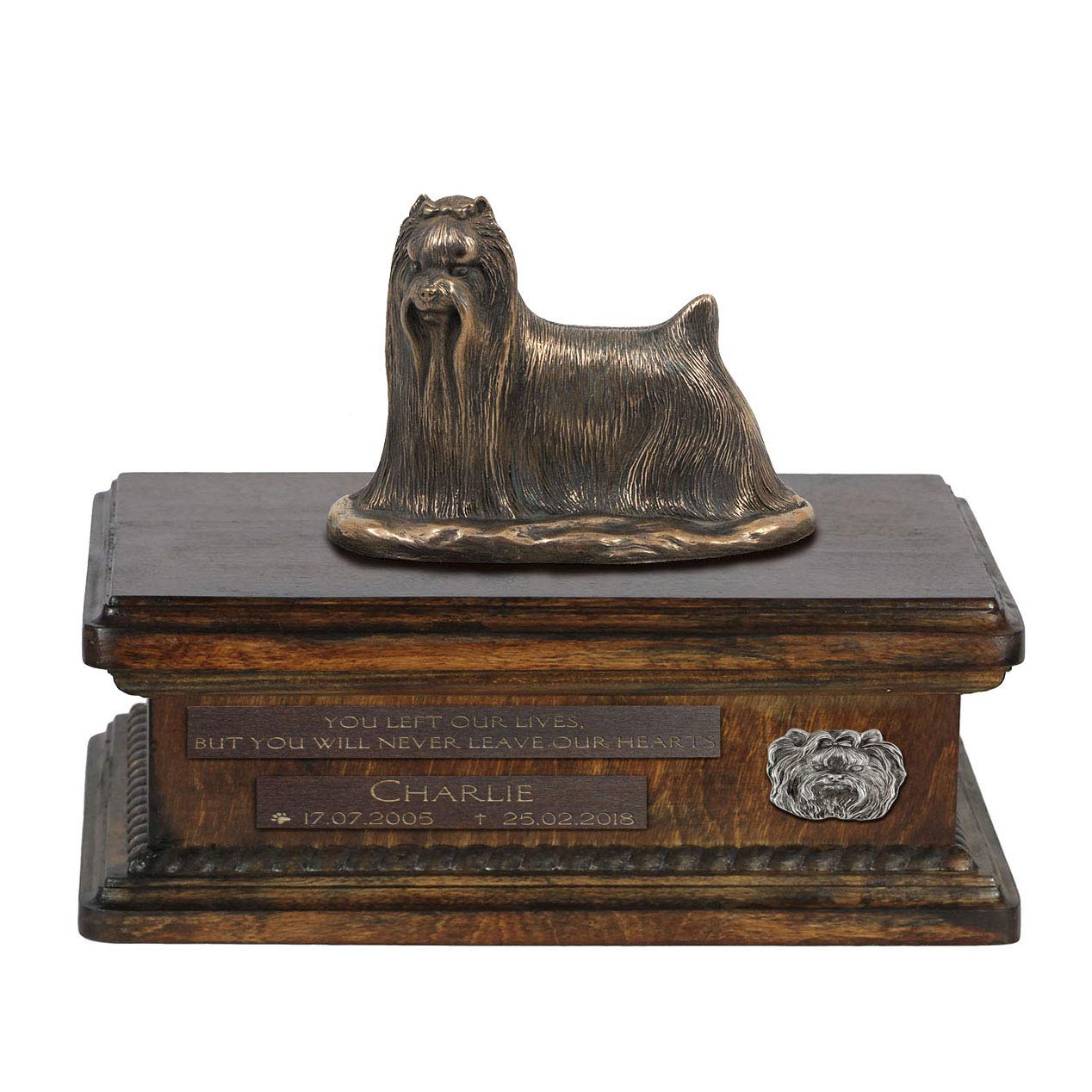 Urne pour les cendres de chien Yorkshire statue commémorative bronze 5L