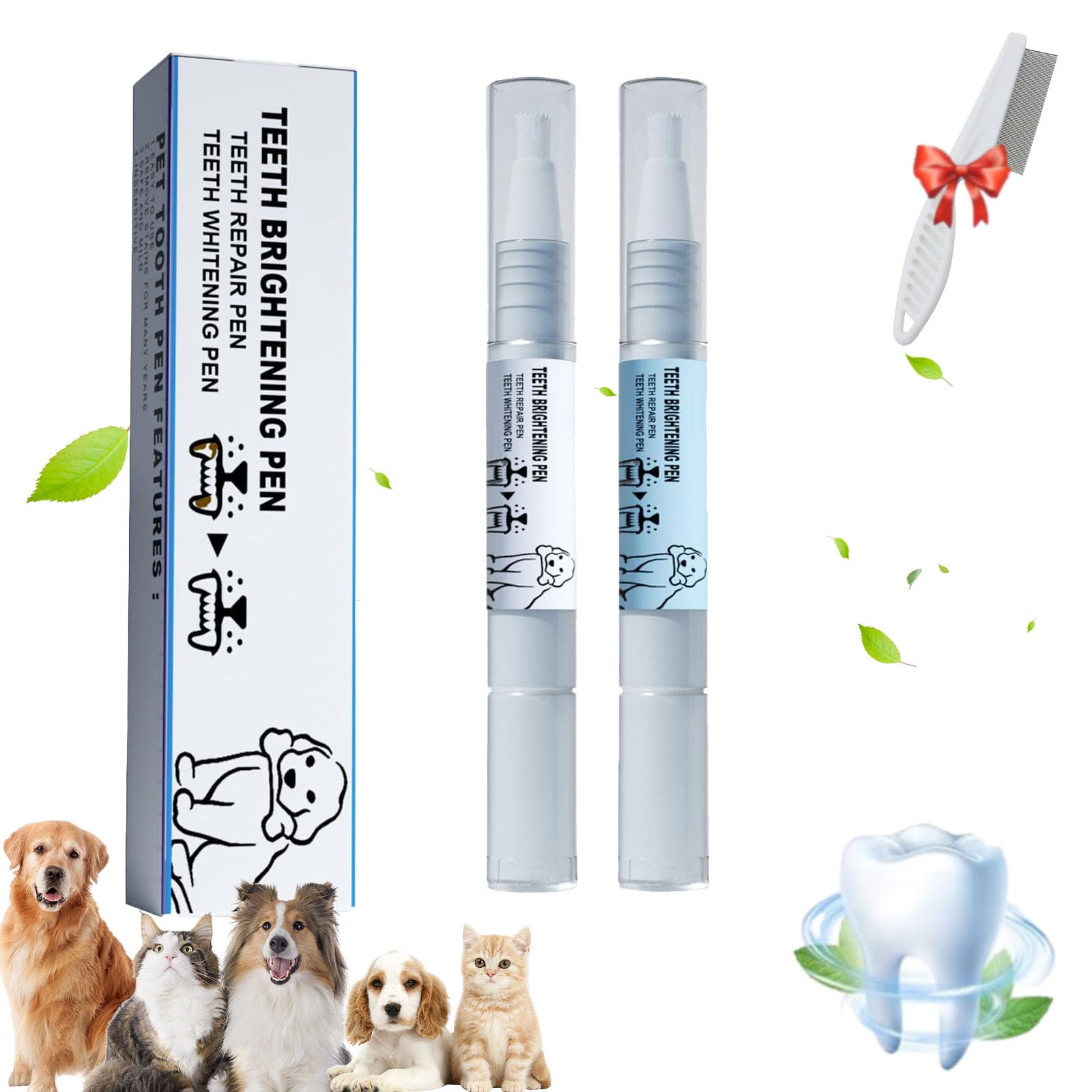 Vaudf Pet Toothbrush Pen, Pet Tooth Whitening & Cleaning Teeth Brightening Pens for Dog Cats Dental Care Fresh Breath, New Pet Teeth Cleaning Pen, Soft Bristles for Gentle Cleaning (2pcs, 1 Count)