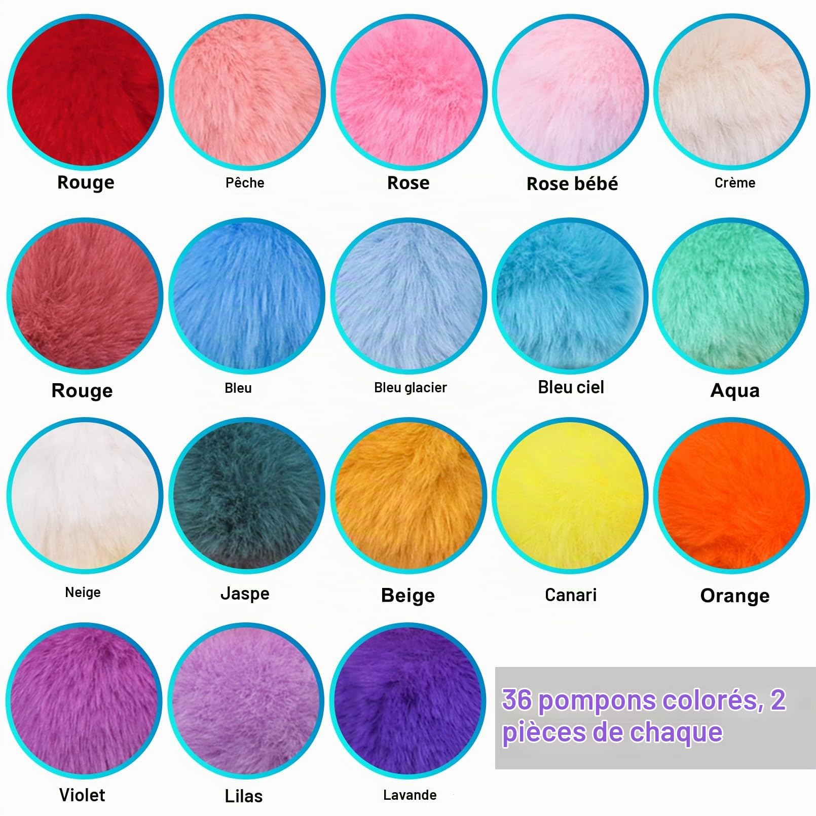 BQTQ 36 Pièces Pompon pour Bonnet, Fausse Fourrure Ball pour Sac Porte-clés Décoration, 18 Couleurs