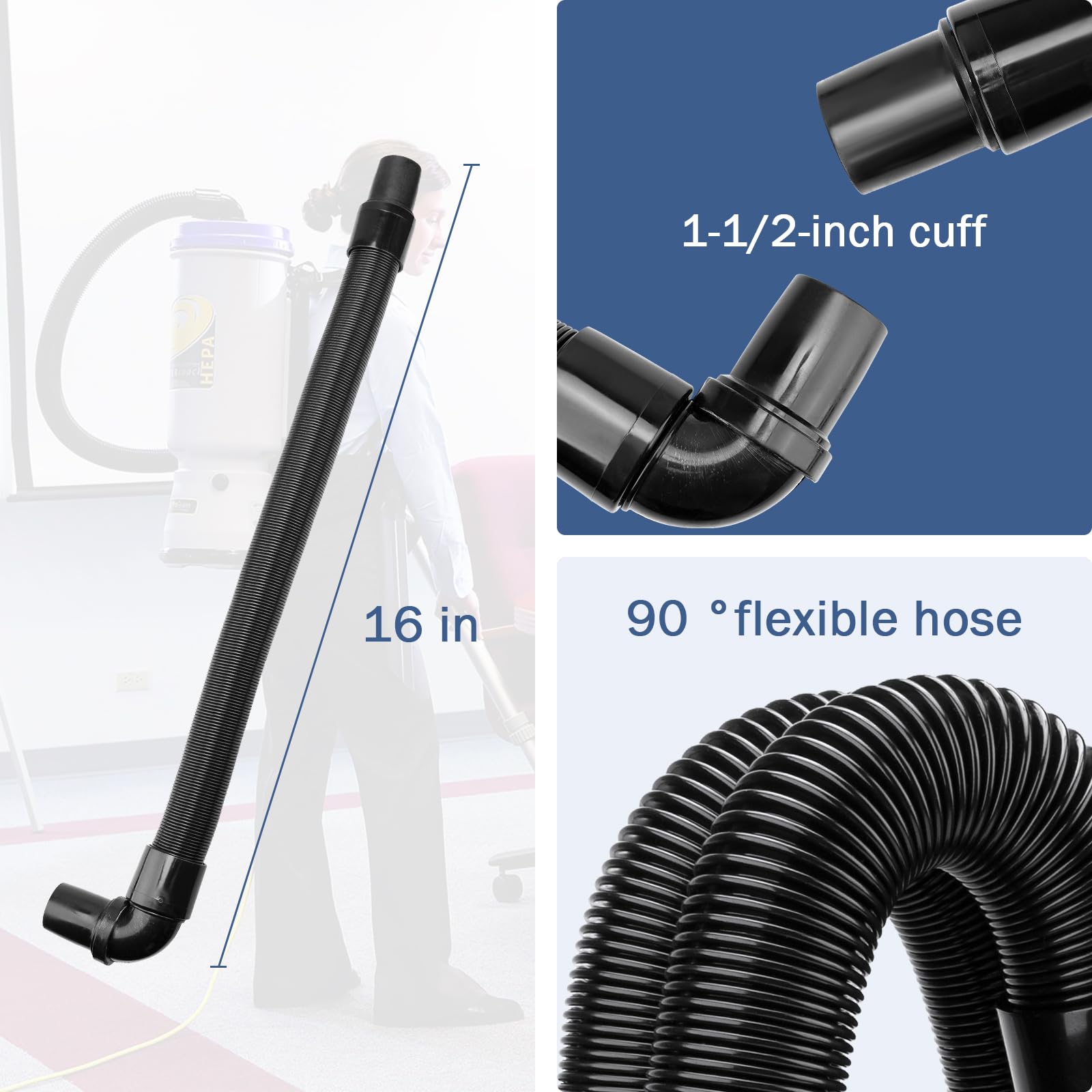 103048 Backpack Vacuum Hose Replacement for ProTeam Vacuum Parts 107648 Static-Dissipating Hose With 1-1/2-inch Cuffs fits ProTeam Super Coach Mode 6 and other Replacement Backpack Vacuum Hoses Part