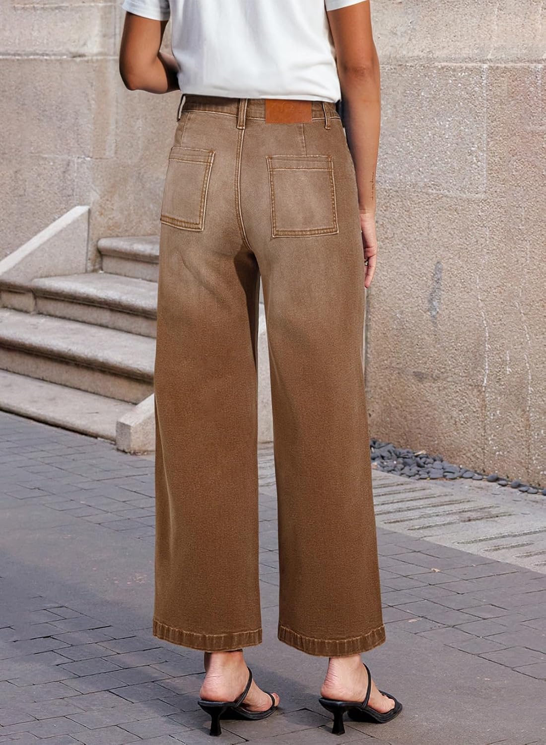 Sidefeel Women’s Wide Leg Jeans High Waisted Stretchy Jeans Straight Leg Loose Fit Zimbaplatinum Ankle Denim Pants