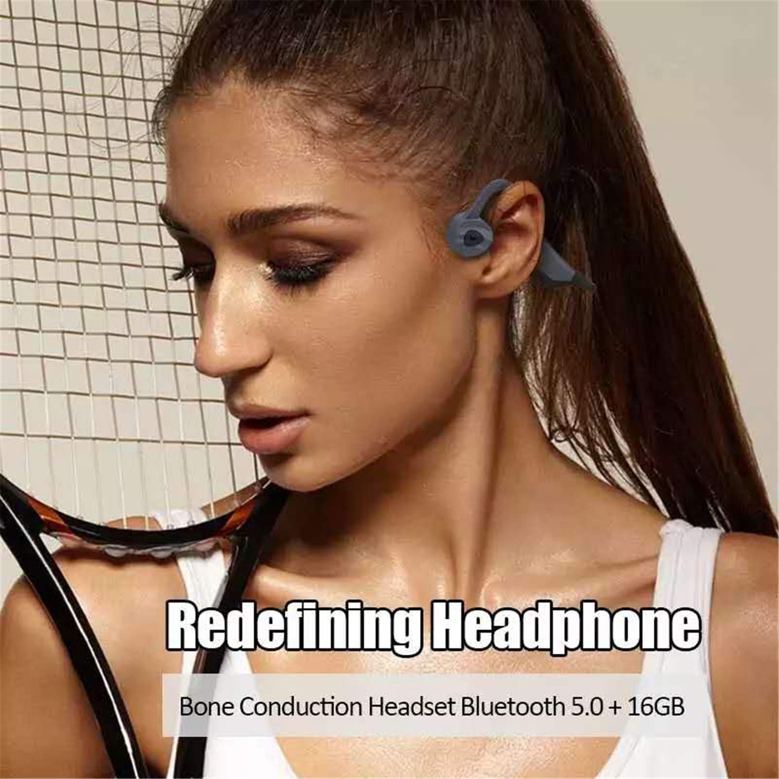 Cuffia a conduzione ossea 2 in 1 16 GB Lettore Mp3 Bluetooth 5.0 Auricolare k7 per la vita Salute Impermeabile Corsa Fitness Sport Headset (Grigio)