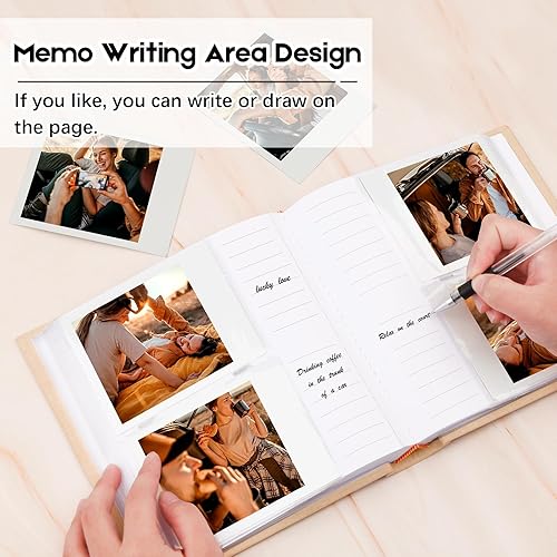 Miniatura 4 de Álbum de fotos para cámara Fujifilm Instax Wide 300, cubierta de lino, álbum de fotos de 120 bolsillos con espacio de escritura para cámara