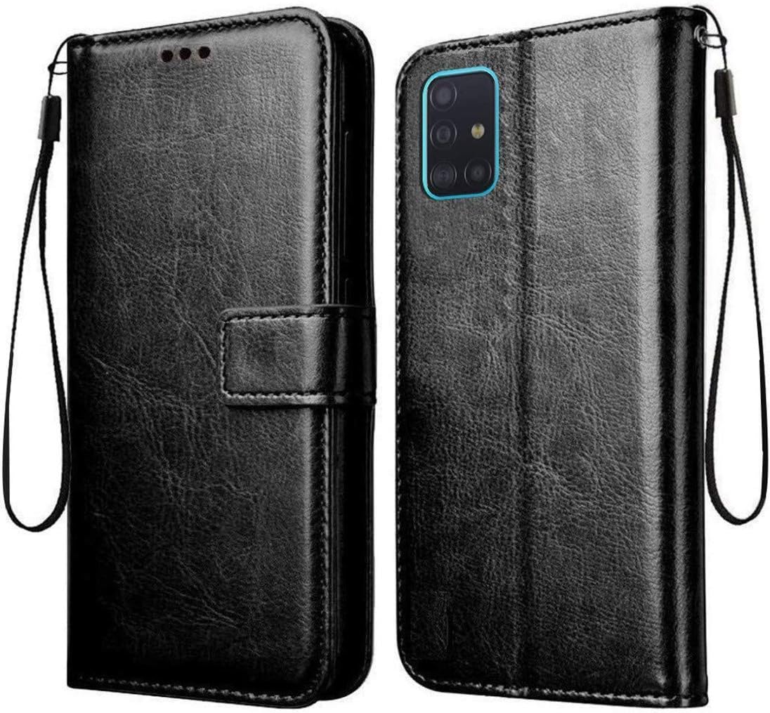 Casotec Leather Kickstand Wallet Flip Case Cover with Magnetic Closure for Samsung Galaxy A51 - Black