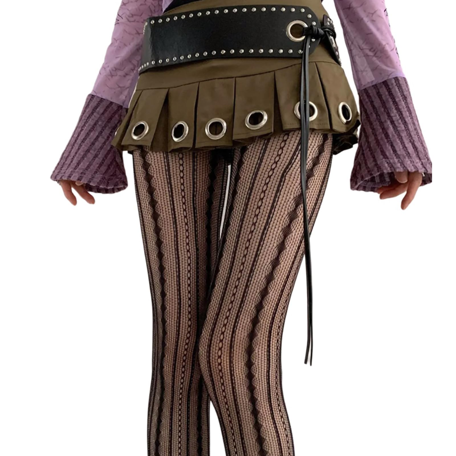 Nihenhao Women's Black Hollowed Out Rhombus Striped Lace Tights Stockings Vintage Patterned Sheer Fishnet Pantyhose Leggings