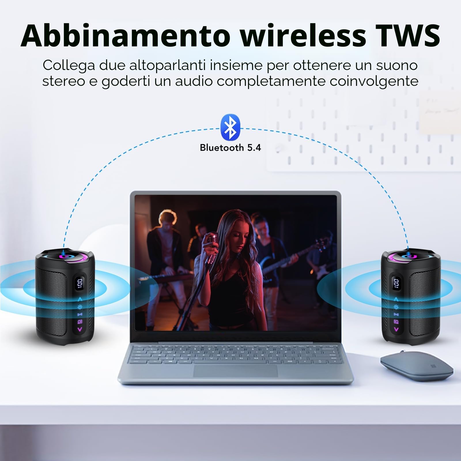 Cassa Bluetooth Portatili senza fili con luce LED, Display Digitale Intelligente+Smart EQ, Altoparlante Bluetooth Bassi Potente, Bluetooth 5.4, Speaker da Esterno per Viaggi, Sport, Feste, Ciclismo