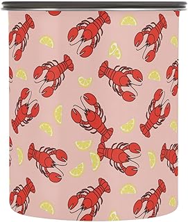 Emelivor Food Storage Containers with Lids Lemon Lobsters Pink Stainless Steel Coffee Cereal Storage Container Airtight Rice Sugar Canister for Countertop Coffee Bar Kitchen Accessories,900ML