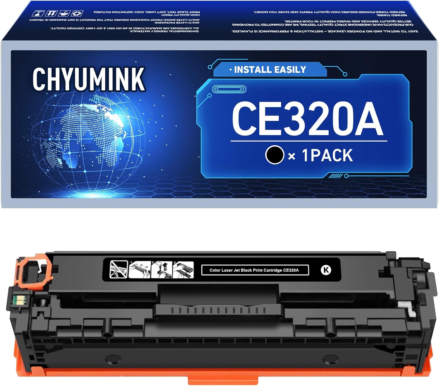 Remanufactured Replacement for HP 128A CE320A Black Toner Cartridges use with Color CP1523n CP1525nw CM1415fnw CP1525n CM1415fn - 1 Pack