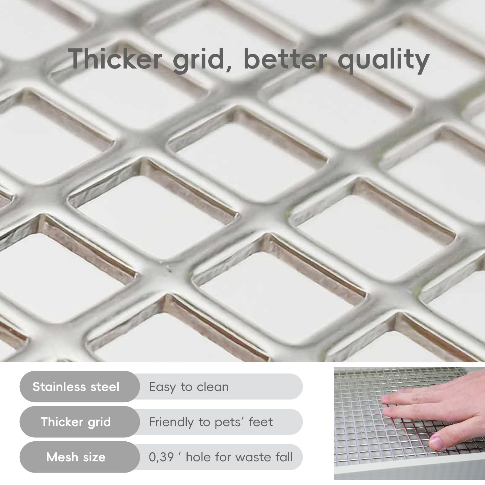 Große Kaninchentoilette mit verbreitertem Edelstahlgitter, leicht zu reinigen, Meerschweinchenkäfige, hohe Rückwand für Kleintiere (38,1 x 29,1 x 14,9 cm)