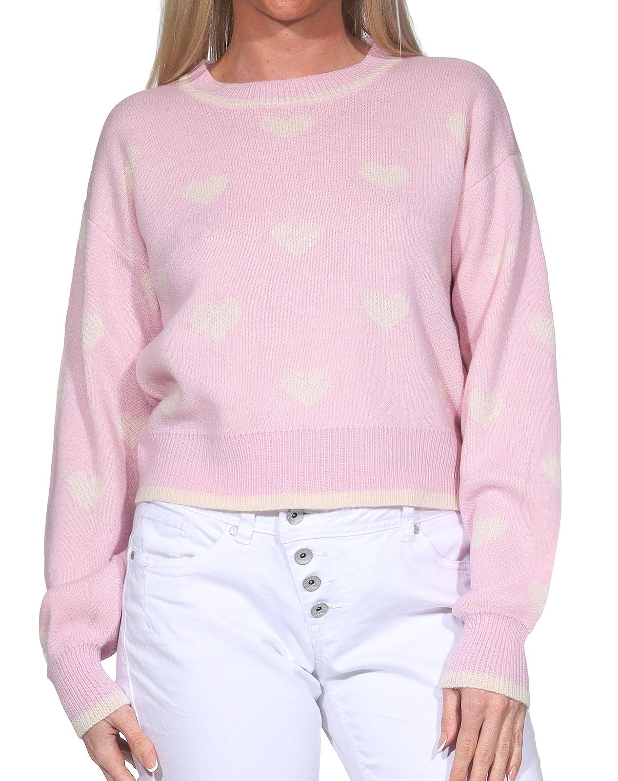 JDY Damen Strickpullover kurzer Pullover Pulli mit Herzen JDYRomance