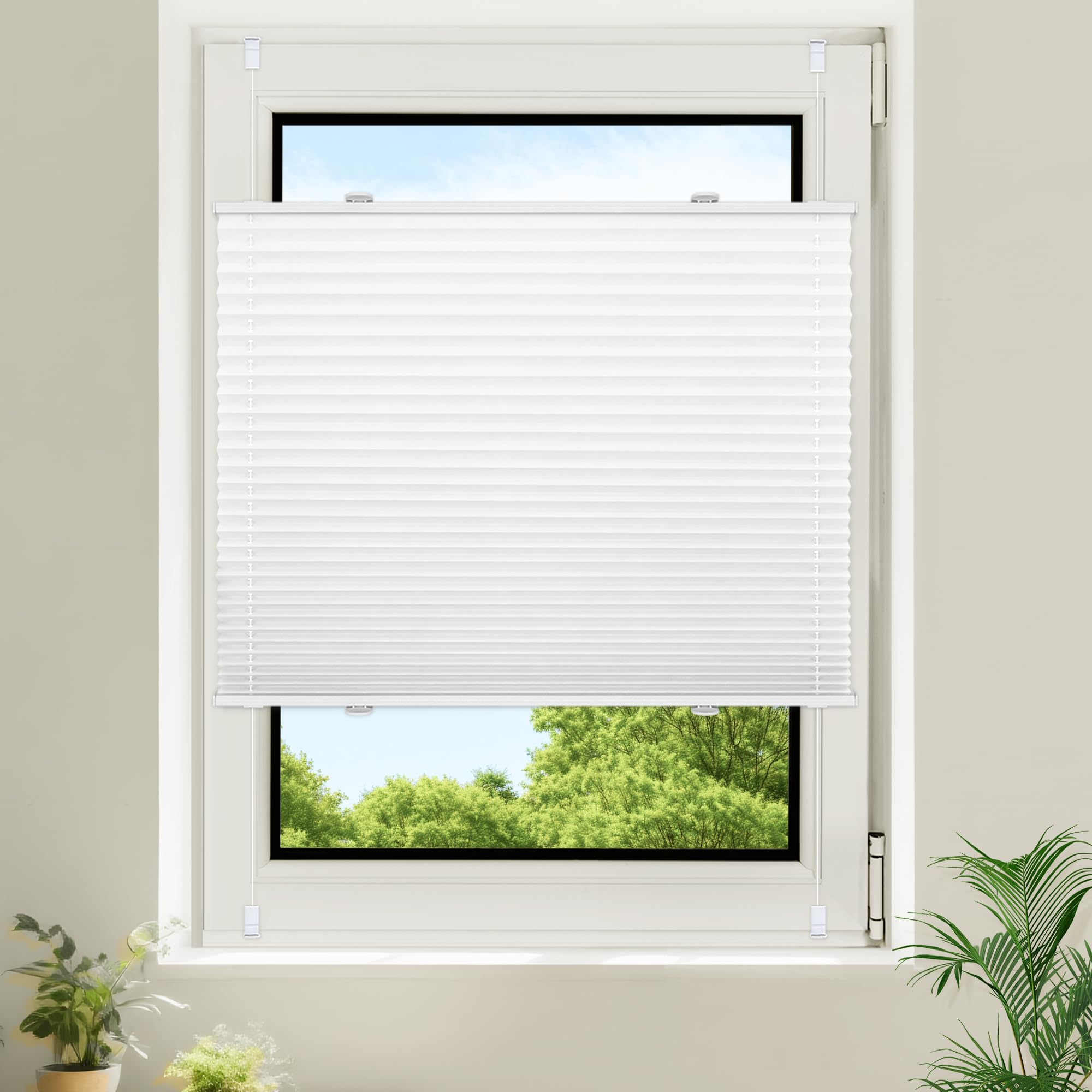Homland Tenda plissettata senza fori, Klemmfix, colore bianco, larghezza 55 x altezza 130 cm, tenda plissettata 100% oscurante e opaca per finestre e porte