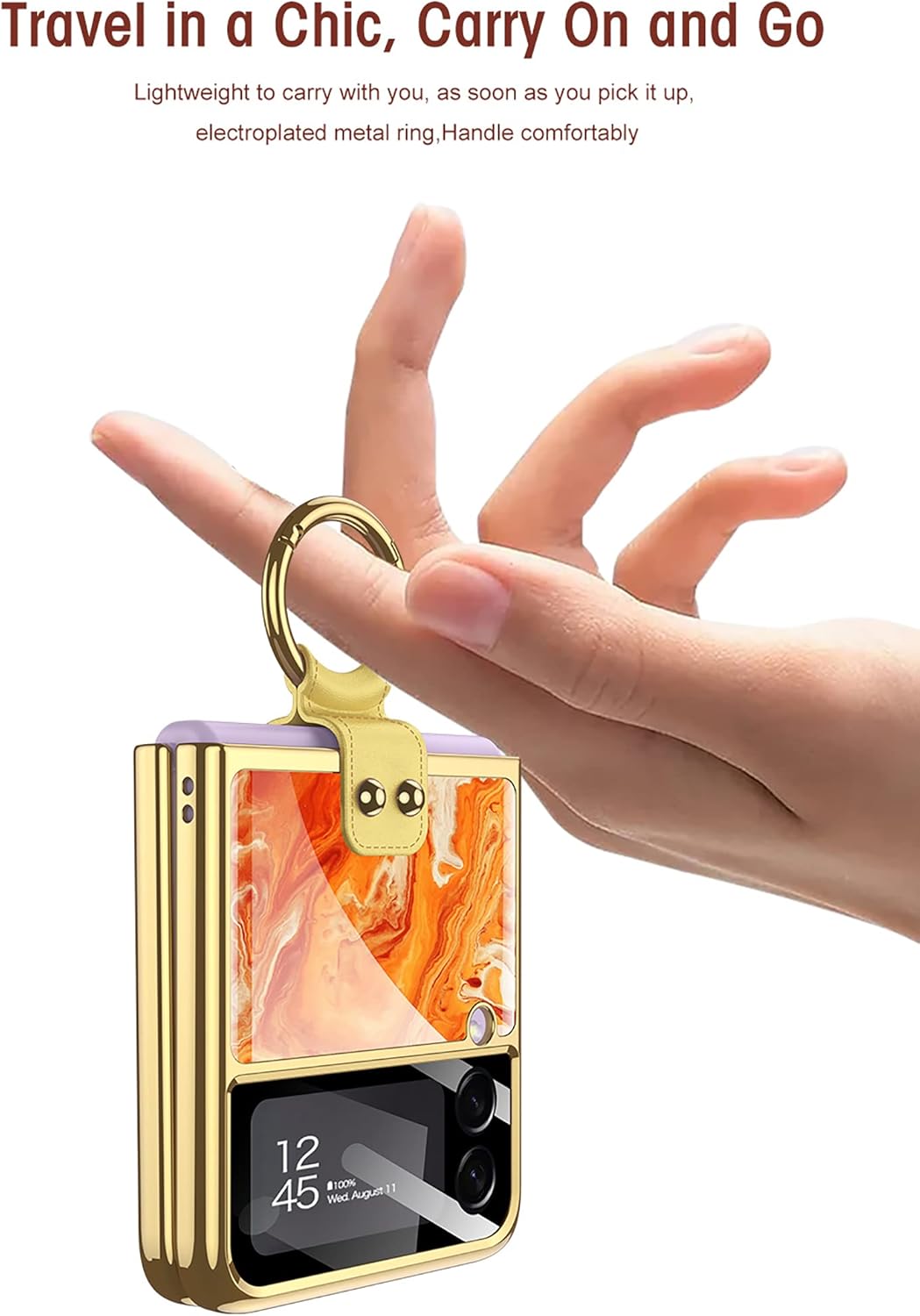 SHIEID Galaxy Z Flip3 Case with Ring Stand - Ultra-Thin, Shockproof Protective Cover with Built-in Small Screen Protector for Galaxy Z Flip3 Phone Case Purple Pink