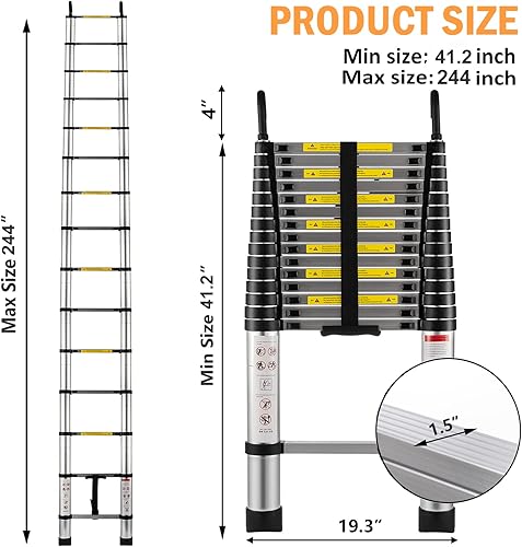 Miniatura 2 de TOPDEEP Escalera de extensión telescópica de 203 pies escalera de extensión de aluminio plegable con 2 ganchos desmontables escaleras plegables