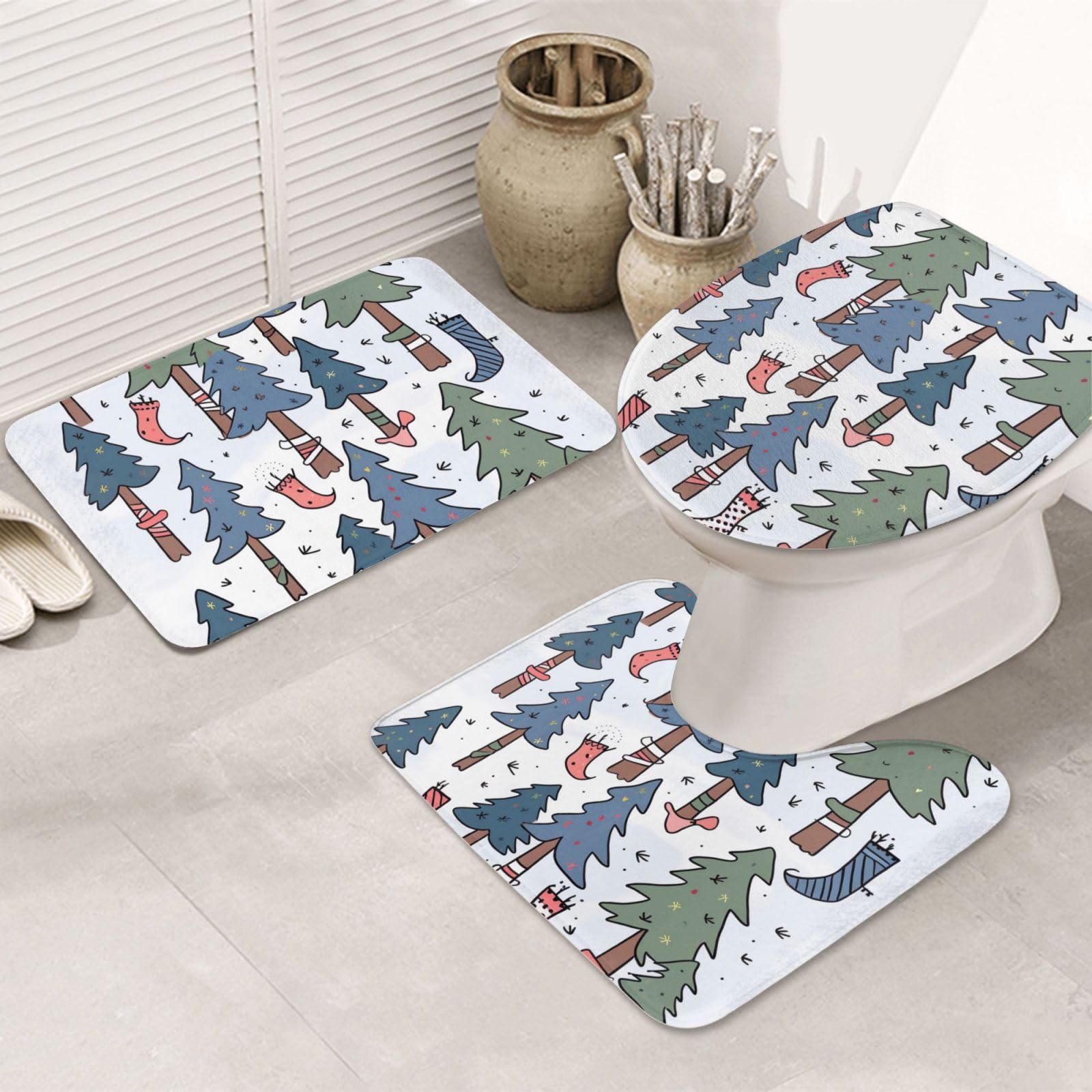 Tapis de bain antidérapants en flanelle absorbante pour WC et douche