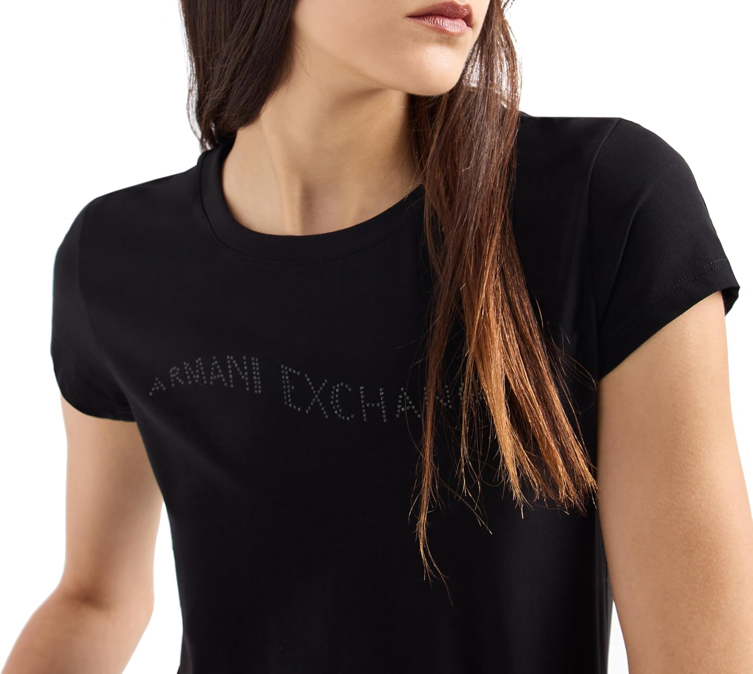 Armani Exchange Womens Slim Fit Embellished Wave Logo Tee - Image 3