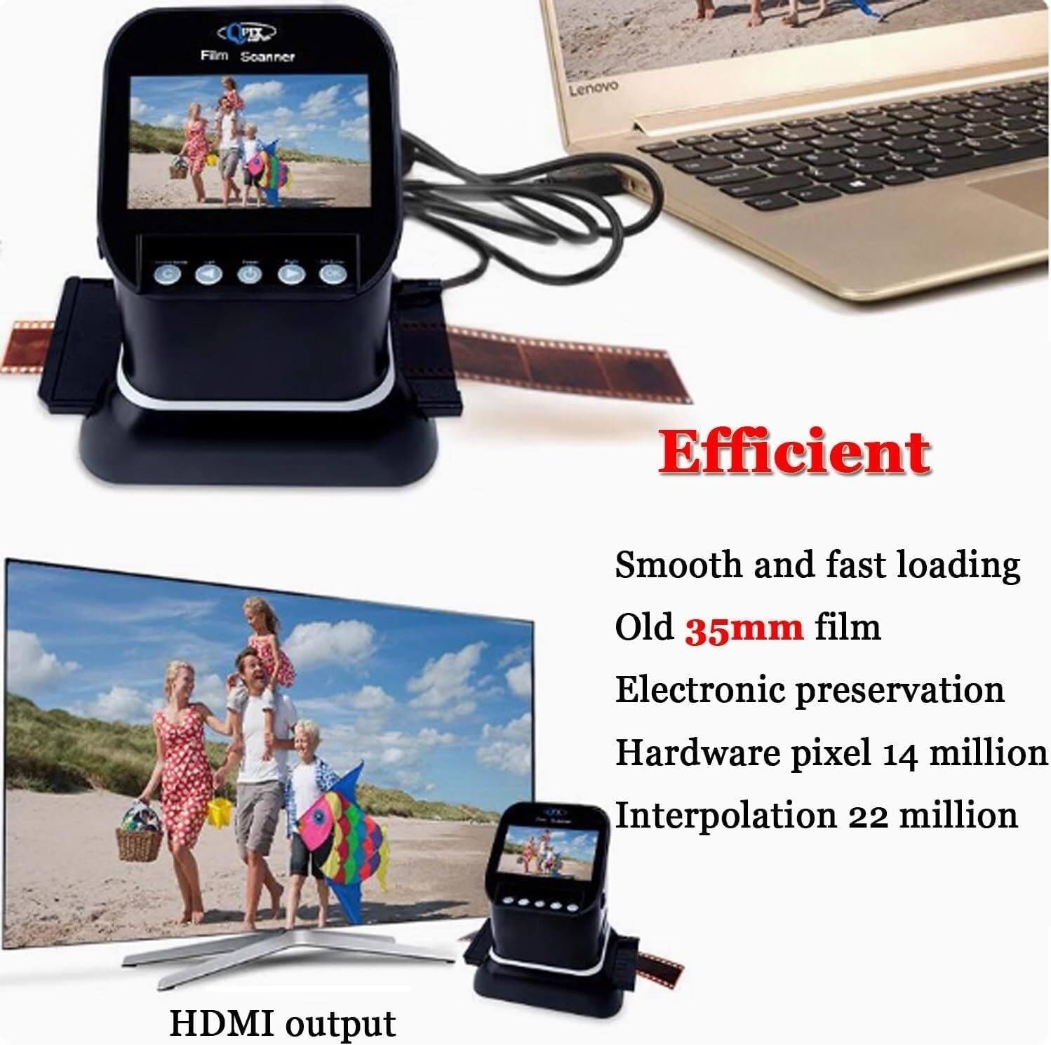 Scanner per Diapositive E Negativi 22 MP, Convertitore Ad Alta Risoluzione con Display 4,3", Scansione Rapida HD per Pellicole 35 Mm/120/126/127 E Vecchie Foto