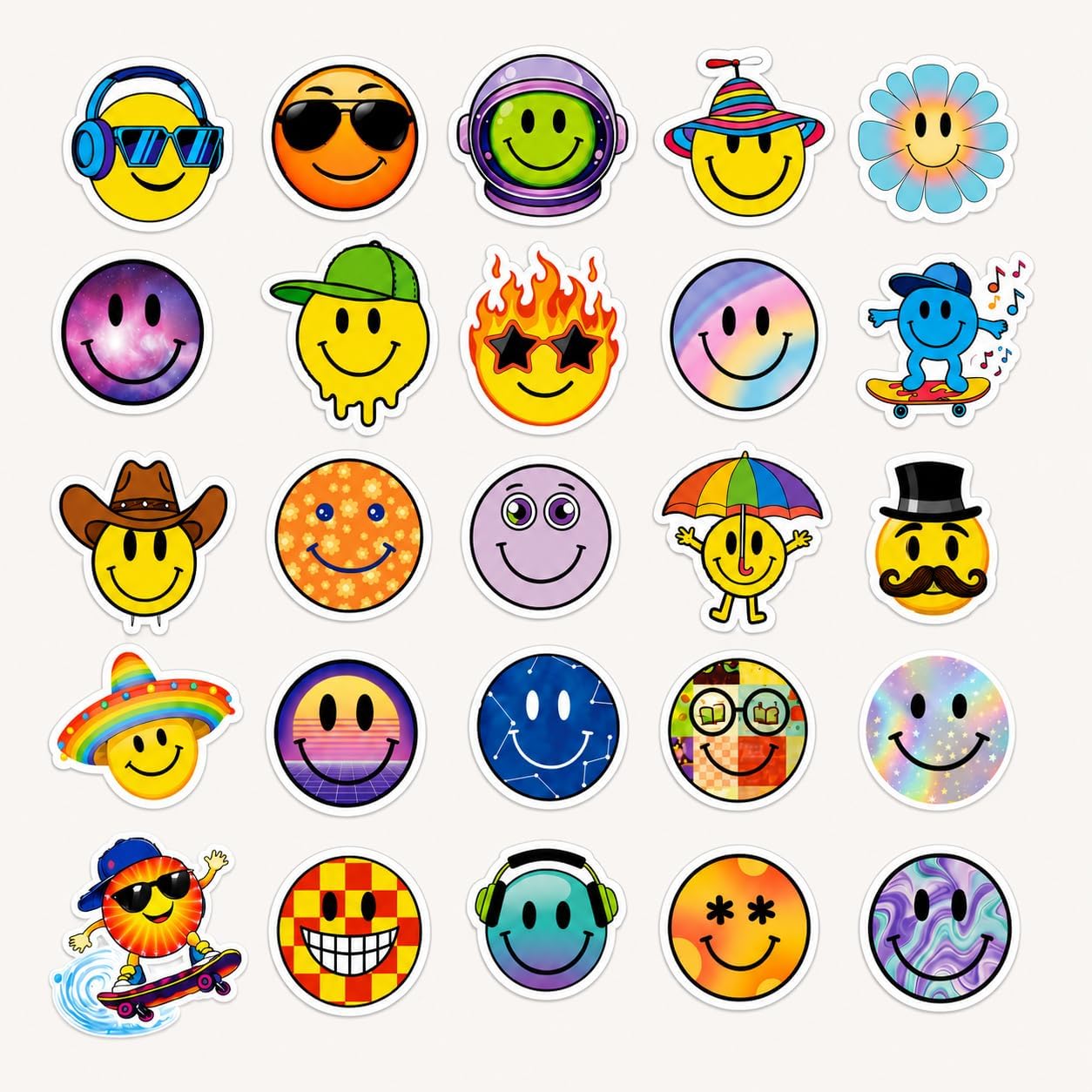 Cool Smiley Face Stickers, 50 Pcs, 2.12 Inch Waterproof for Water Bottles image 3