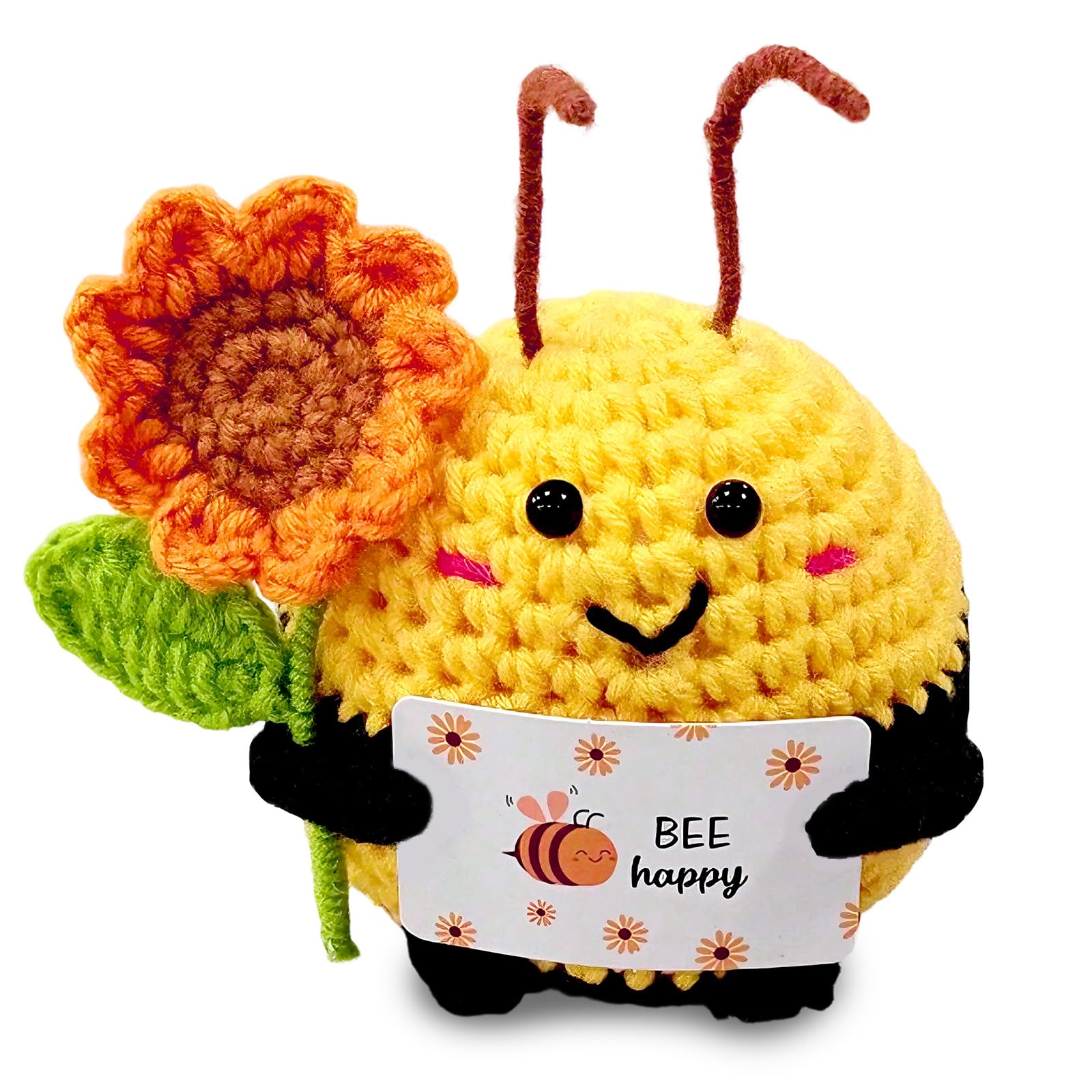 Nodrex Emotional Support Gift Positive Crochet Animals, Bee and Sunflower Handmade Crochet Animals with Good Luck Meaning, Bee Gifts for Women, Mini Plush Doll with Card