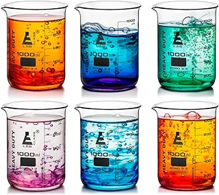 6PK Heavy Duty Beaker, 1000ml - 5mm Thick, Uniform Walls - Superior Durability & Chemical Resistance - White Graduations - Borosilicate 3.3 Glass - Eisco Labs