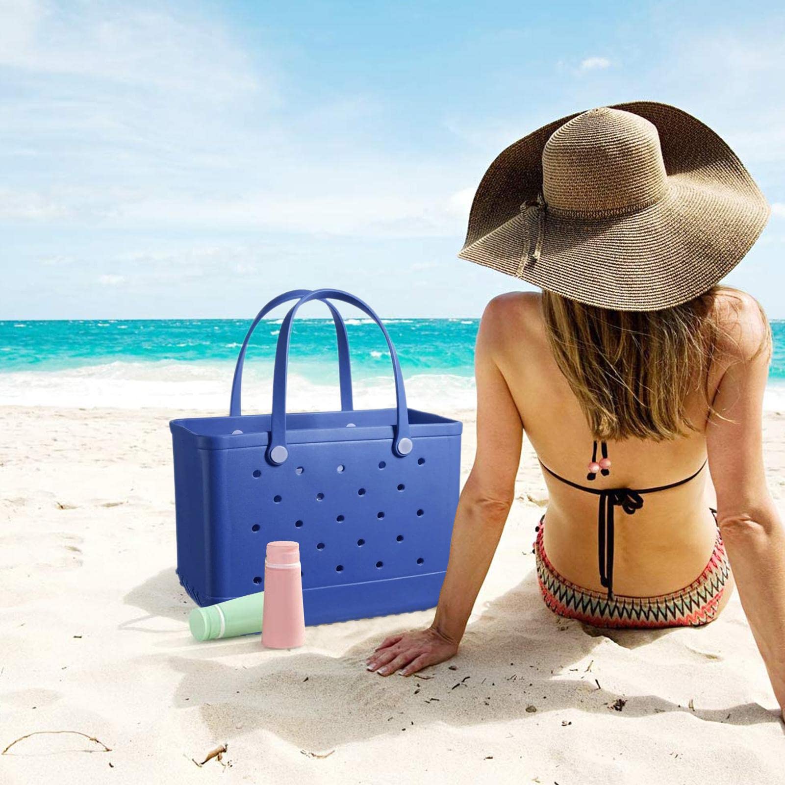 Générique Sac de plage eva,Sac de plage en caoutchouc,Sac de voyage portable,Sac fourre-tout de plage étanche avec trous,Grands sacs à main de voyage en caoutchouc lavable