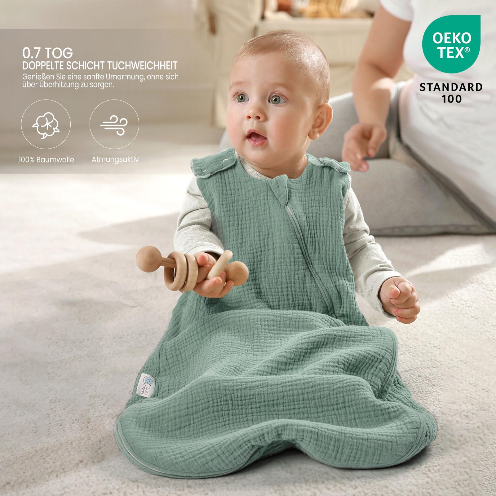 lulumoon Sacco nanna per bambini da 3 a 9 mesi: sacco a pelo in mussola per bambini e bambine – Sacco nanna in cotone per 70 cm per tutte le stagioni