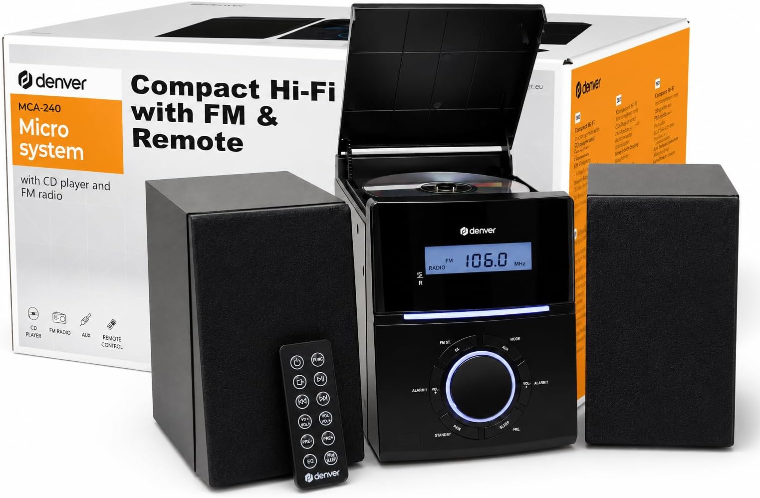 Denver MCA-240 Compact Micro HiFi System with CD, FM Radio & Alarm