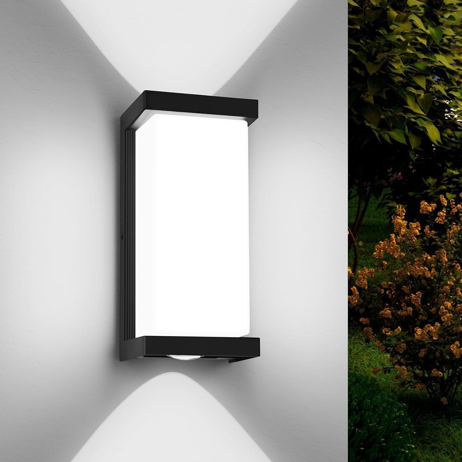 24W Outdoor Wall Light Fixtures, Exterior IP65 Waterproof LED Lantern, Black Porch Lights with Double Lampshades, 3000LM 3000K Sconces Wall Mount, Modern Wall Lamps for Garage Front Door Garden