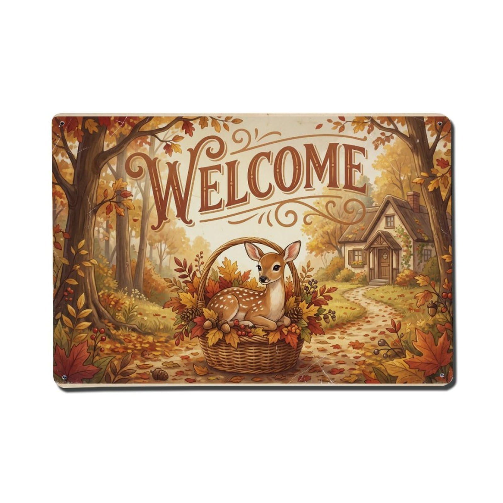 Vintage Welcome Deer Rustic Charm Metal Tin Sign
