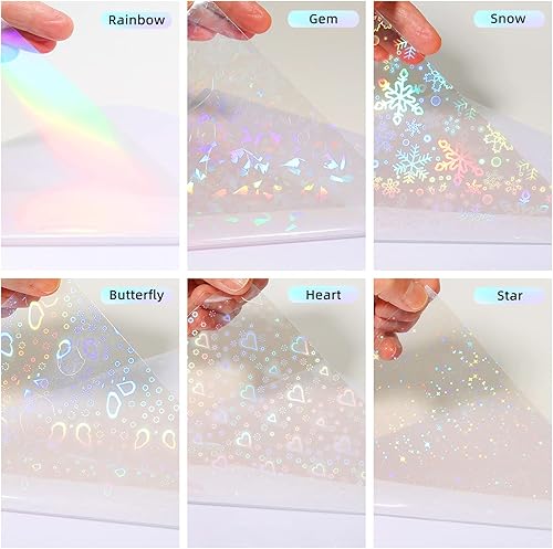 Miniatura 24 de 24 hojas laminadas holográficas transparentes holográficas, autoadhesivas, película de vinilo impermeable con purpurina transparente para papel