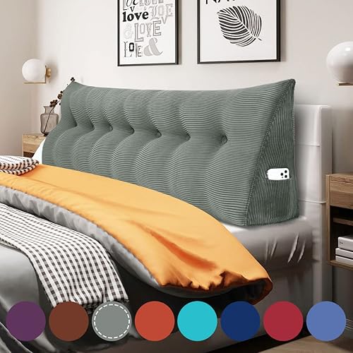 WOWMAX - Almohada triangular para posicionamiento corporal, almohada de lectura, grande, para cabecera, soporte de espalda, cojín lumbar con funda