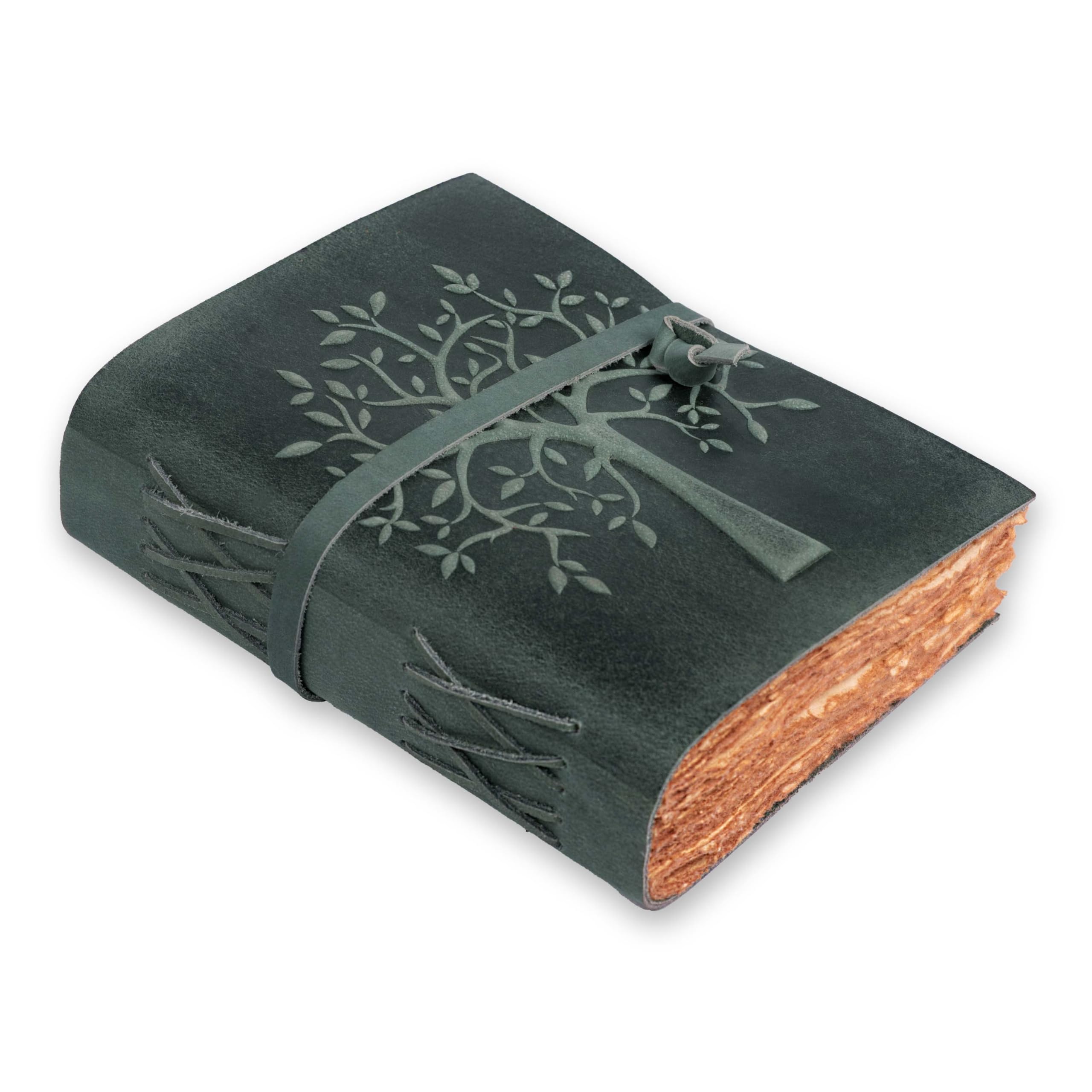 LEATHER VILLAGE Tree of Life Leather Bound Vintage Journal for Men & Women - Book of Shadows - 13 X 8 inches - Antique Deckle Edge Handmade Watercolor Paper – Aqua