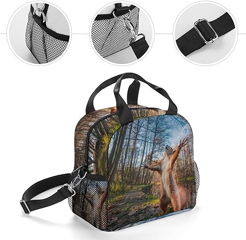 Miniatura 4 de Lonchera térmica con estampado de ardilla en bosque, con soporte para botella de agua y correa de hombro extraíble, para mujer y niño