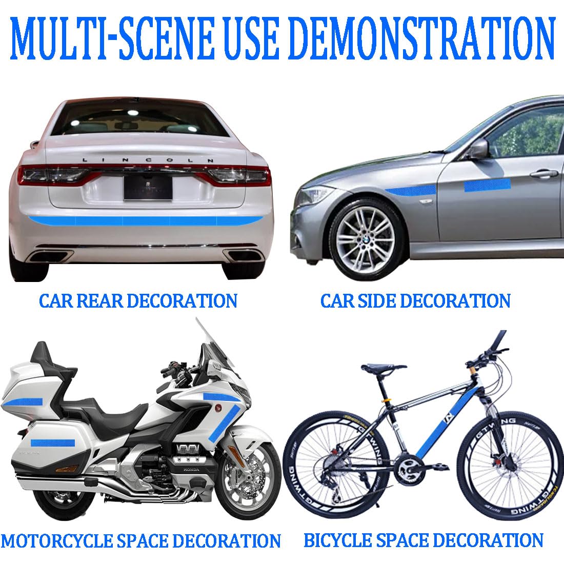 Adesivi Riflettenti Per Auto CHANGCHEN - Striscia Blu 91x4 Cm (5 Pezzi), Alta Visibilità Notturna, Universale Per Paraurti, SUV, Camion, Resistente Autolavaggio - 3