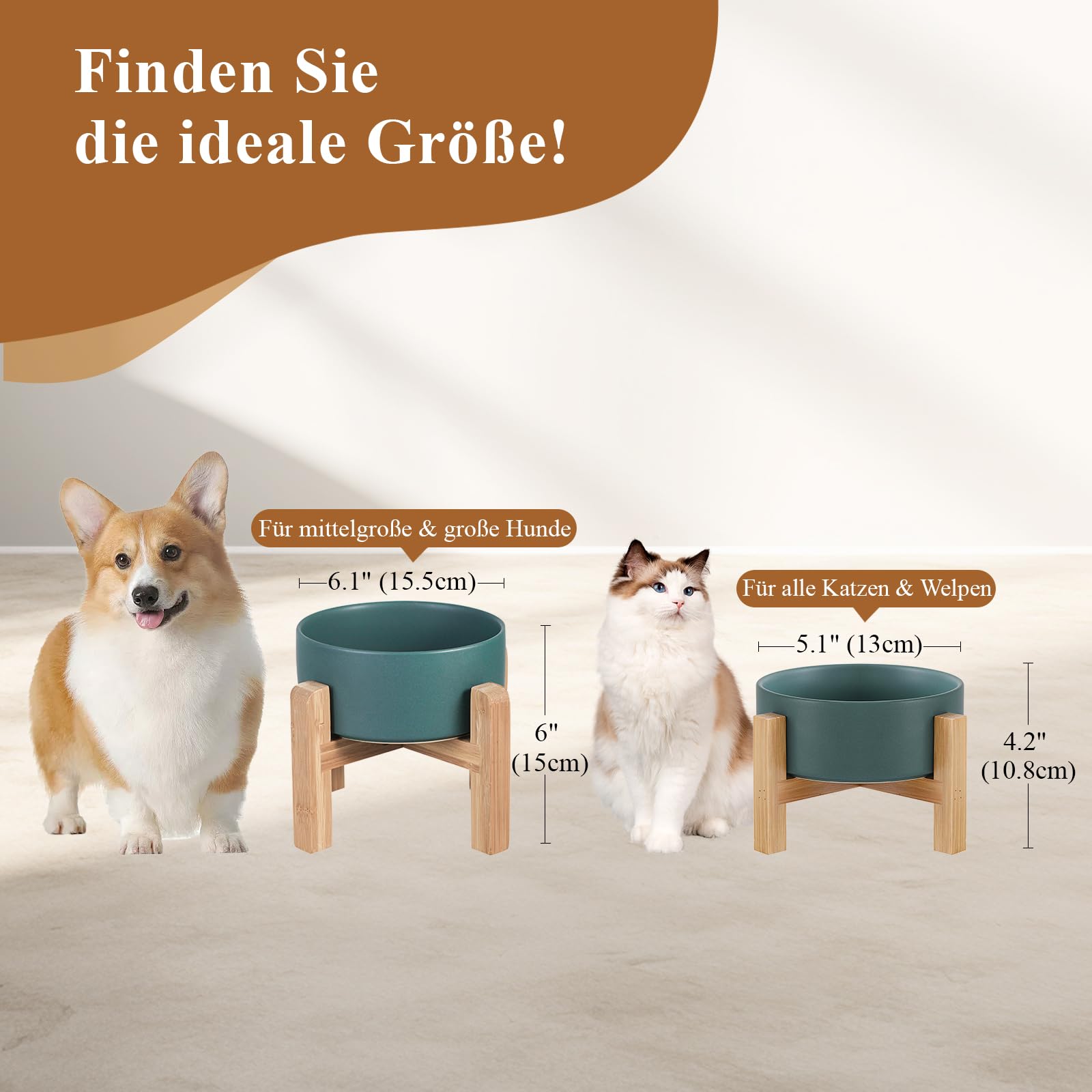 Keramik Erhöhter hundenapf Set futternapf fressnapf Hund Katze wassernapf Napf katzennäpf für Hunde Katzen ständer mit hoch futterstation Napfset