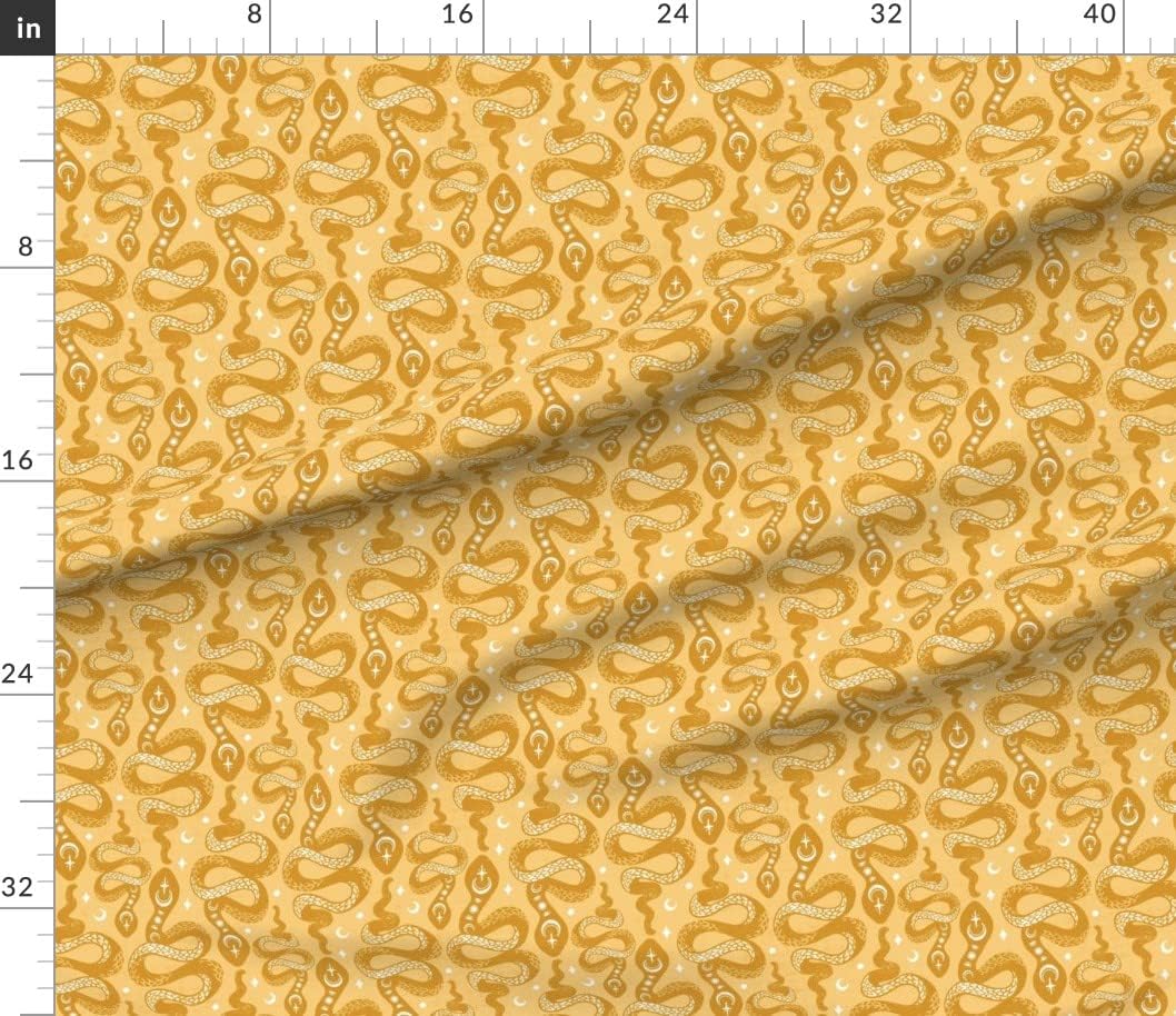 Spoonflower Fabric - Boho Gold Snake Mustard Yellow Moon Angel Nature Scales Reptile Printed on Petal Signature Cotton Fabric by The Yard - Sewing Quilting Apparel Crafts Decor