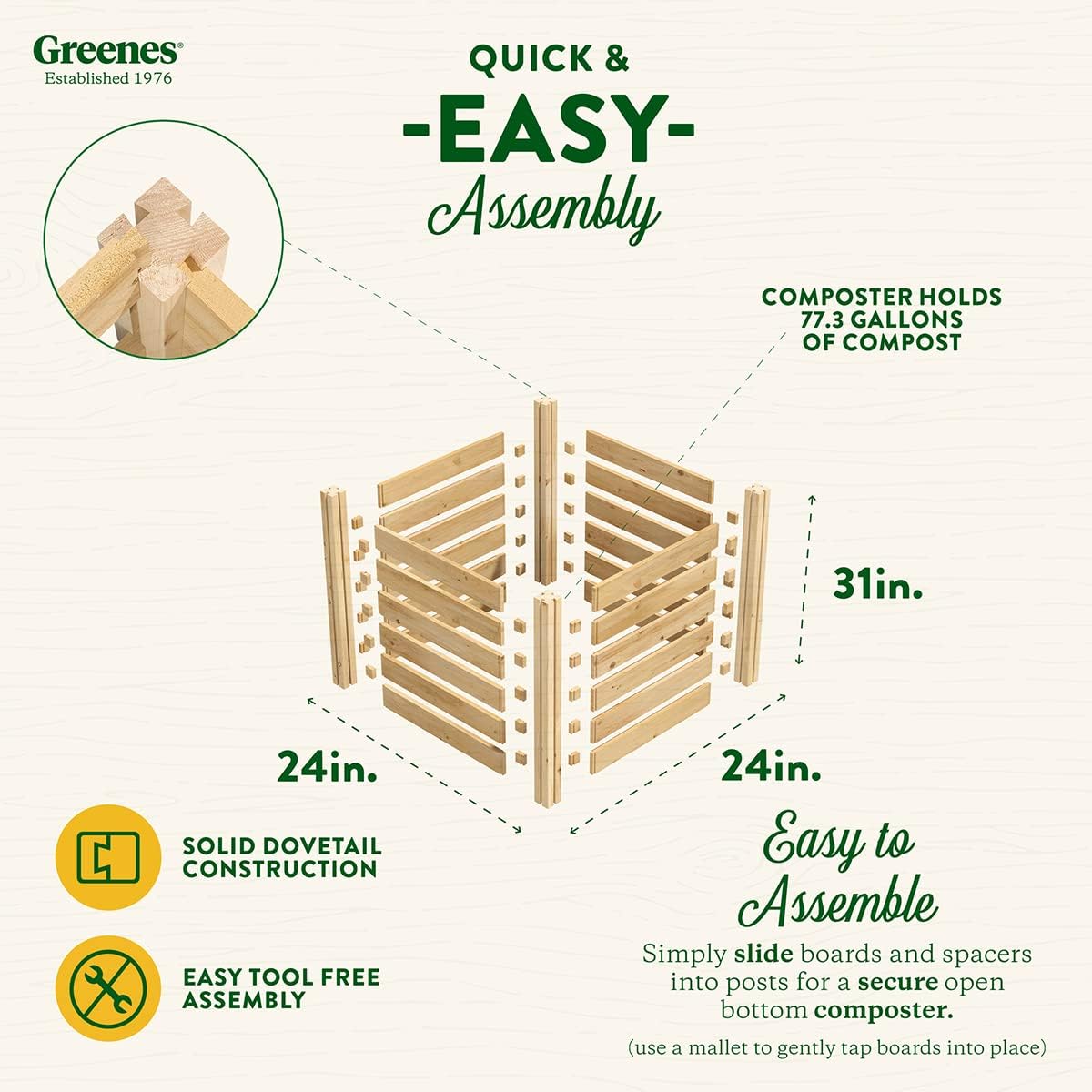 Greenes Fence Premium Cedar Wood Composter, 24" W x 24" L x 31" H (3/4" Thick) / 77.3 Gallons - Made in USA with North American Cedar