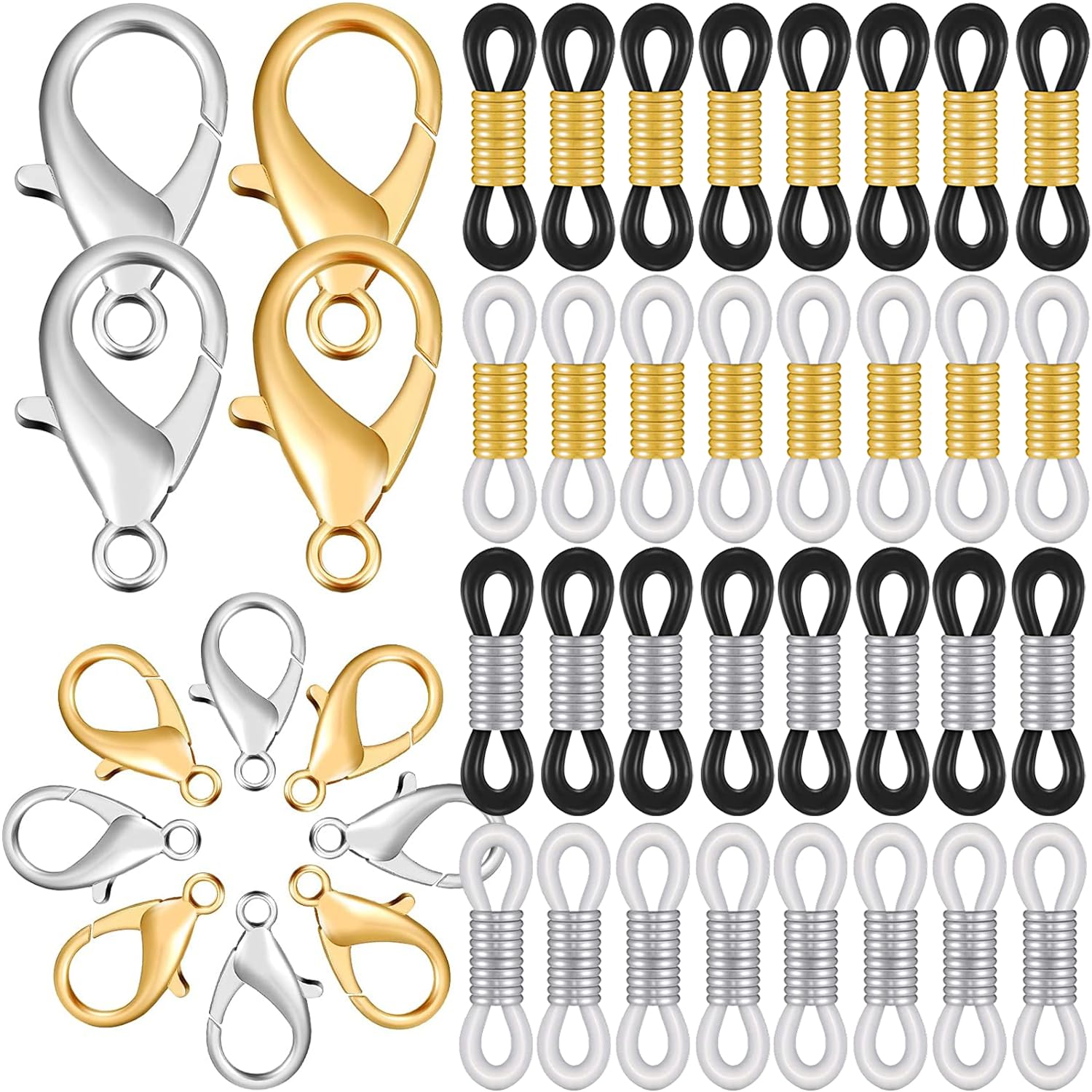 Eyeglass Chain Ends, Eyeglass Chain Connector, 200 Pcs Adjustable Spring Rubber Ends Connectors, 100 Lobster Clasp for Glasses Strap, Glasses Holder, Sunglasses Strap, Face mask Connector