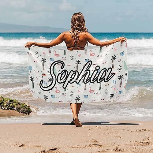 Miniatura 2 de MyPupSocks Toallas de playa personalizadas con nombres, toallas de playa tropicales personalizadas, toallas de playa blancas personalizadas para
