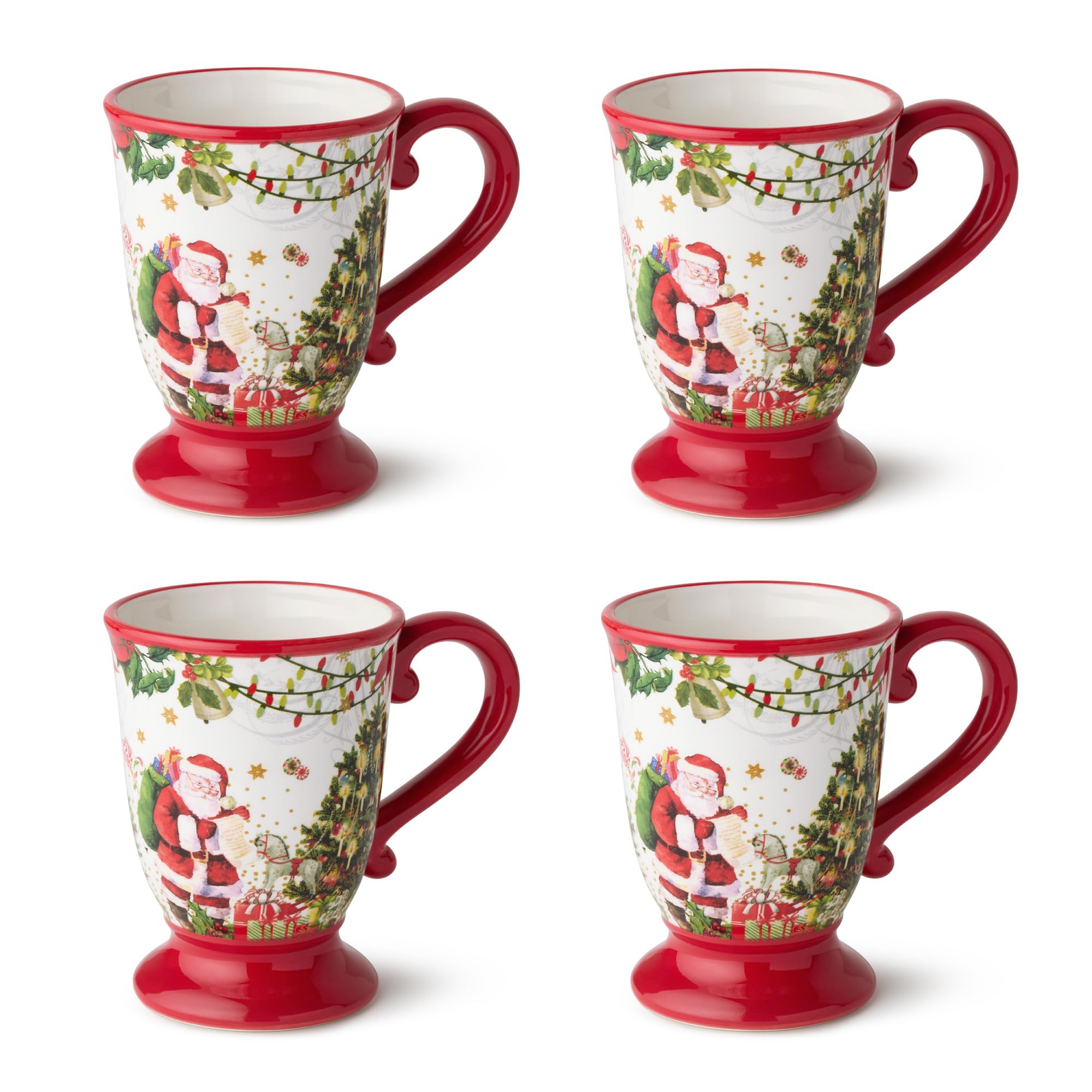 Lot de 4 tasses de livraison du Père Noël — Quatre tasses de 532 ml richement illustrées dans le style livre d'histoires de Noël de la collection, parfaites pour chaque gorgée chaude de la saison.
