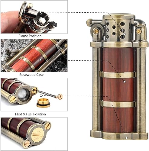 Miniatura 4 de Caja de palisandro estilo antiguo de queroseno de gasolina suave tipo cilindro de llama a prueba de viento encendedor (bronce)