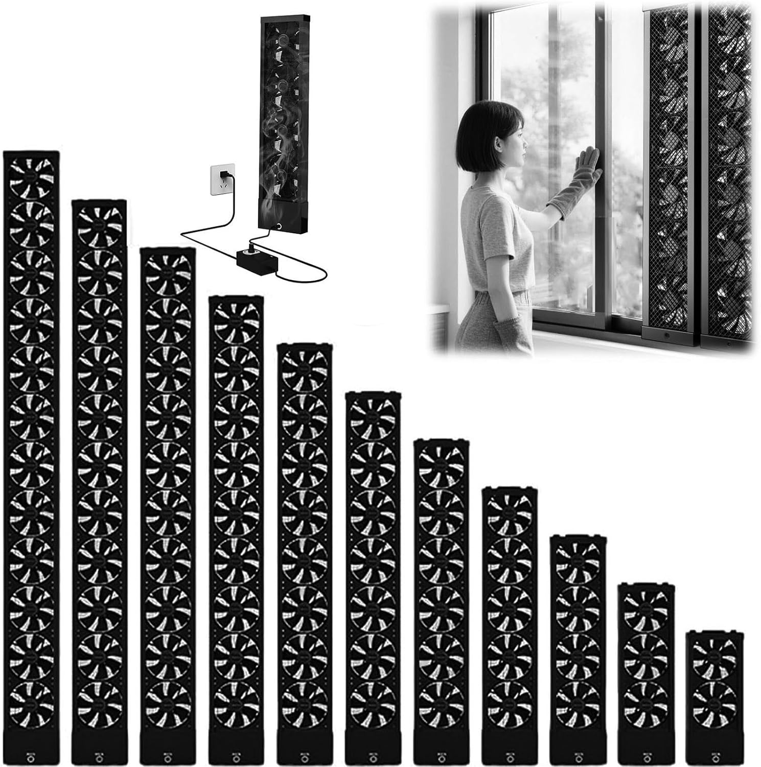 Vertical Window Exhaust Fan for Sliding Windows, Retractable Reversible Airflow Window Fan with Stepless Speed Control, Slim No-Drill Design for Home Bedroom Kitchen Office Fan(53.7-56.5in)