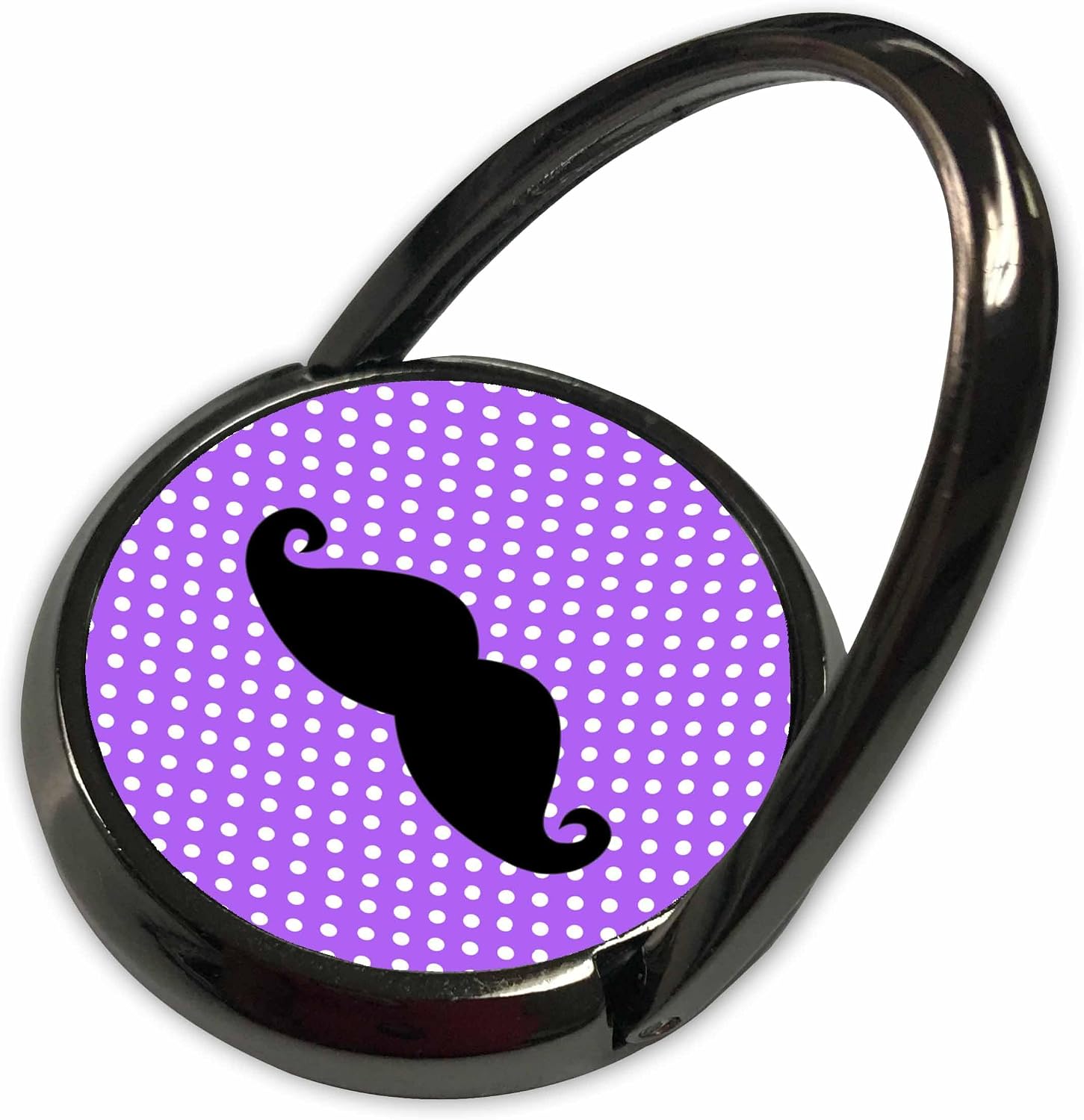 3dRose Funny Black Mustache on Purple Polka Dots Phone Ring