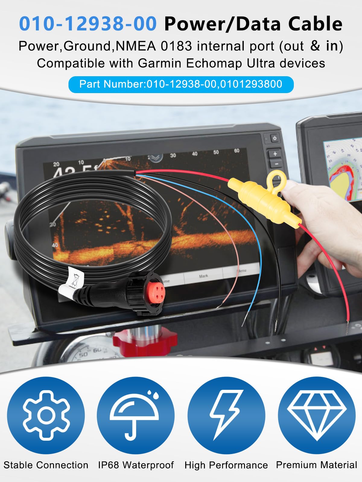 yourour 010-12938-00 Power/Data Cable Repalcement for Garmin EchoMAP Ultra 102sv, 106sv, 122sv, 126sv; Ultra2 10’’ Chartplotters, Ultra2 12’’ Chartplotters