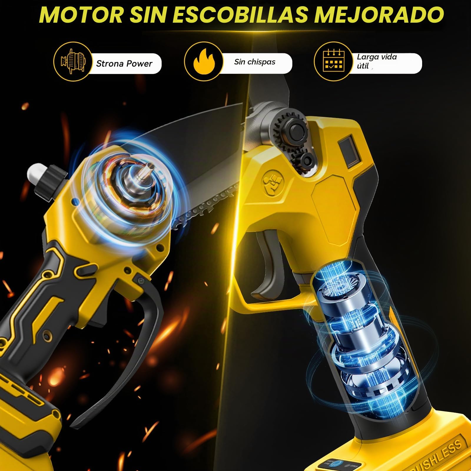 8 Pulgadas Mini Motosierra Telescopica & 28 mm Tijeras de Podar Eléctricas | para Dewalt 18 V, 20 V batería, 4 en 1 Kit de Herramientas de Jardín, Alcance Máximo Hasta 4,5 m